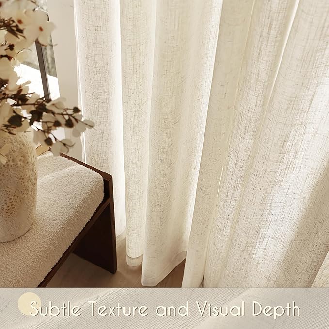 Faux Linen Beige Curtains 105 inches Long for Living Room Rustic Farmhouse Linen Drapes Semi Sheer Burlap Textured Canvas Cloth Curtain Panels Set of 2 Kahki Tan Colored