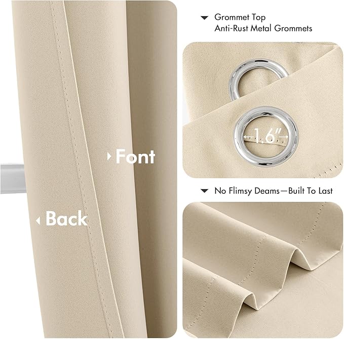 MIULEE Cream Beige Blackout Curtains for Bedroom Living Room 84 Inches Long 2 panels, Thermal Insulated Room Darkening Drapes Solid Grommet Top Noise Reducing Light Blocking Window Curtains 40x84 Inch