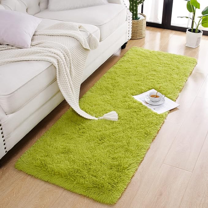 Chicrug Soft Runner Rug for Bedroom Living Room Plush Fluffy Rugs 2x6 Feet, Shag Furry Runner Carpet Non Shedding for Nursery Children Kids Girls Room Home Decorative, Green