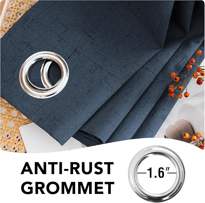 H.VERSAILTEX Blackout Curtains Durable Thick Textured 100% Blackout Patio Door Curtain Anti Rust Grommet Extra Wide Sliding Door Curtain Panel, W100 x L96 inch - Navy