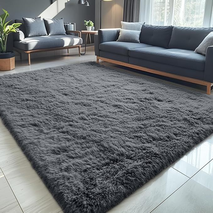 OLANLY 5x7 Machine Washable Large Area Rugs for Living Room, Bedroom, Soft Fluffy Shaggy Bedside Rug, Indoor Floor Carpet for Kids Girls and Boys, Dorms, Nursery, Home Decor Aesthetic, Grey