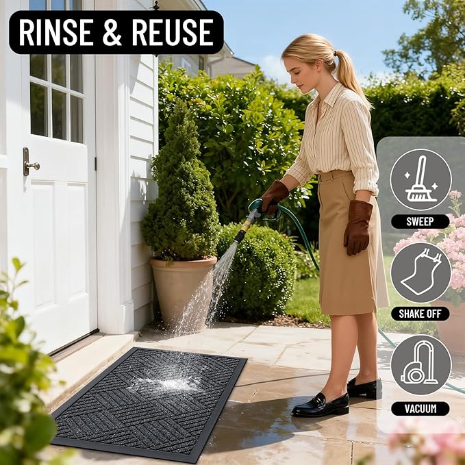 OLANLY Front Door Mat Outside Entrance 35x23, Absorbent, Heavy Duty Sturdy Natural Rubber Doormat Indoor Outdoor, Stain Fade Resistant, Non-Slip Low Profile Floor Mat for Entryway, Black Gray Diamond