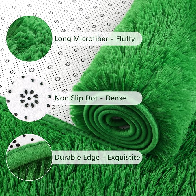 Chicrug Soft Runner Rug for Bedroom Living Room Plush Fluffy Rug 2x6 Feet, Shag Furry Runner Rug Carpet Non Shedding for Nursery Children Kids Girls Room Home Decorative, Grass Green