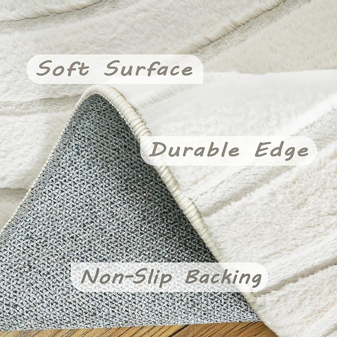 Washable Area Rugs 5x7 Rugs for Living Room Cream Faux Rabbit Fur Rug for Bedroom Faux Sheepskin Rug Teen Room Home Décor (Cream, 5x7)…