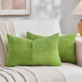 Fancy Homi Set of 2 Lime Green Long Lumbar Decorative Throw Pillow Covers 12x24 Inch for Couch Bed Sofa, Modern Farmhouse Boho Home Decor, Soft Striped Corduroy Rectangle Accent Cushion Case 30x60 cm