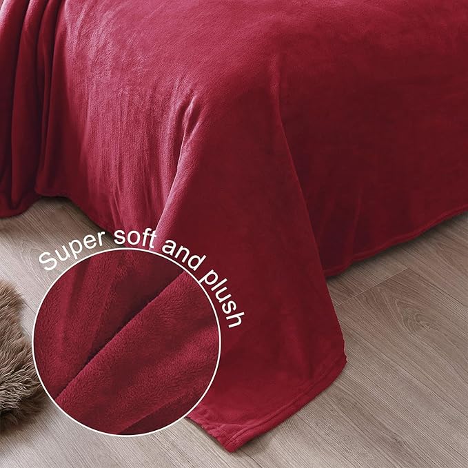 Exclusivo Mezcla Fleece Blankets Queen Size for Bed, Super Soft and Warm, All Season, Cozy, Plush, Lightweight, 90x90 Inches, Deep Red