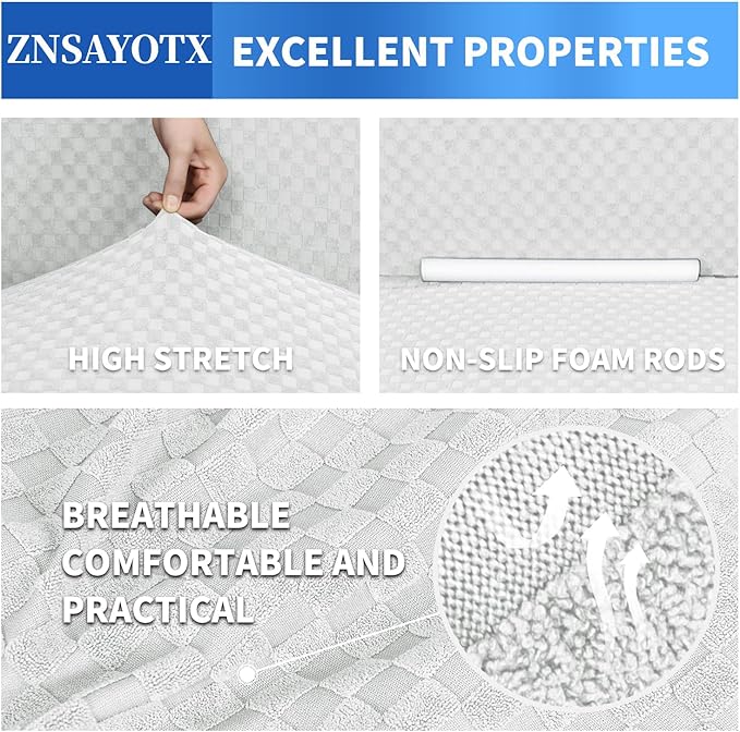 ZNSAYOTX 1 Piece Jacquard Chair Slipcovers for Living Room High Stretch Chair Covers with Arms Anti Slip Pets Friendly Couch Sofa Armchair Cover Furniture Protector (Small, White)