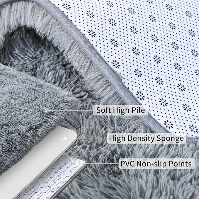 Soft Runner Rugs for Bedroom Hallways, 2 Packs 2x4 Grey Fluffy Shag Throw Area Rug Non Slip for Bedside Dorm, Long Shaggy Furry Carpet for Nursery Living Room