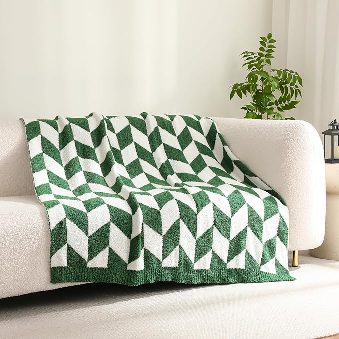 Snuggle Sac Christmas Green Throw Blanket for Couch, Super Soft Christmas Blankets Cozy Knit Fuzzy Plush Lightweight Throws for Sofa, Bed, Chevron Green,50x60 inches