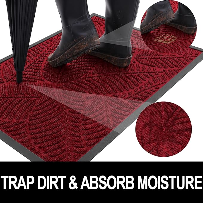 Colorxy Waterproof Doormat, Sturdy Natural Rubber Front Indoor Mat, Non Slip Low Profile Indoor Outdoor Door Mats, Stain and Fade Resistant Floor Mats, Easy Clean Patio Entry Mat, 59''x36'', Burgundy