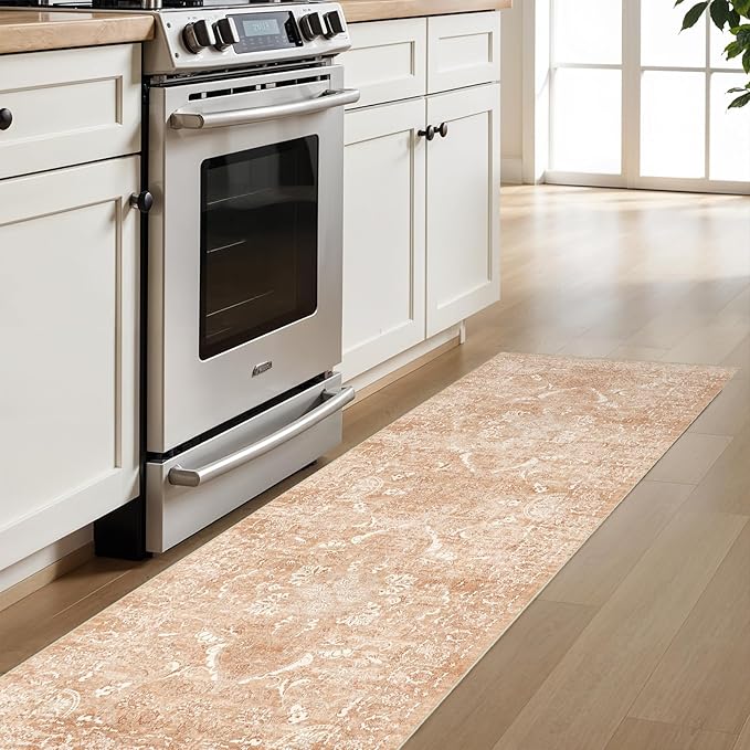 2'6"x8' Washable Hallway Runner Rug - Non Slip Kitchen Runner Rugs with Rubber Backing Vintage Low-Pile Carpet Runners for Entryway Dining Room Laundry Room Home Decor (Brick)