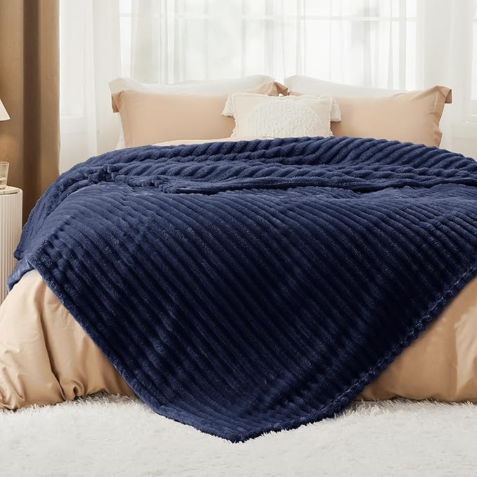 Bedsure GentleSoft Navy Fleece Blanket for Couch - Cozy Soft Blankets for Women, Cute Small Throws for Girls, 108x90 Inches