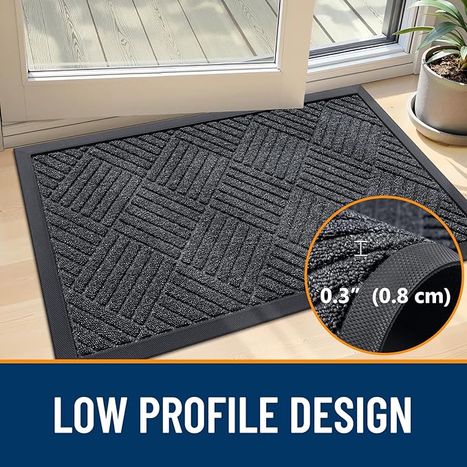 OLANLY Front Door Mat Outside Entrance 47x32, Absorbent, Heavy Duty Sturdy Natural Rubber Doormat Indoor Outdoor, Stain Fade Resistant, Non-Slip Low Profile Floor Mat for Entryway, Black Gray Diamond