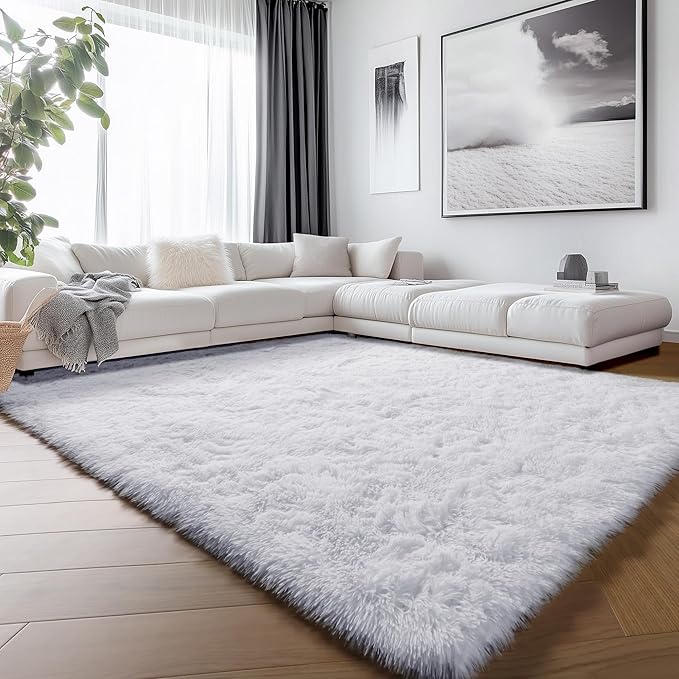 ONASAR White 6x9 Area Rugs for Living Room Bedroom, Large Fluffy Bedside Throw Rug, Soft Plush Shaggy Fuzzy Floor Carpet for Nursery Kids Girls Boys Teen Dorm Home Office Decor Aesthetic