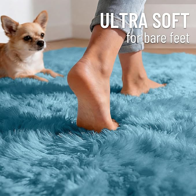 OLANLY 2x8 Machine Washable Runner Rugs for Hallway, Soft Fluffy Shaggy Bedside Rugs for Bedroom, Living Room, Indoor Floor Carpet for Kids Girls and Boys, Home Decor Aesthetic, Slate Blue