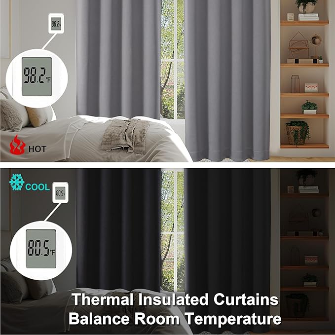 Simplebrand Ava Light Grey Blackout Curtains for Bedroom 84 Inch Length 2 Panels Set, Solid Thermal Insulated Privacy Living Room Window Treatment Curtains Blackout Drapes, W40 x L84 Inch, Light Grey