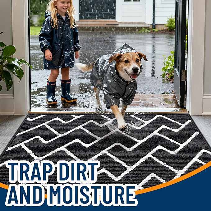OLANLY Front Door Mat, Non-Slip Rubber Backing, Dirt Resistant and Absorbent, Washable, Easy to Clean Low-Profile Indoor Doormat for Back Door, Entryway, Inside Entrance, 40x32, Deep Black