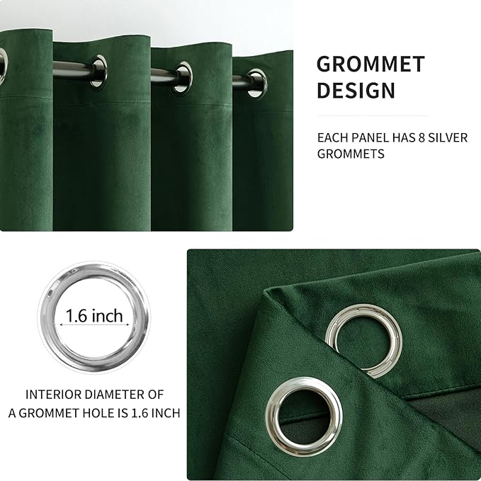 MIULEE Christmas Velvet Curtains Emerald Green Elegant Grommet Curtain Thermal Insulated Soundproof Room Darkening Curtains/Drapes for Classical Living Room Bedroom Decor 52 x 84 Inch Set of 2
