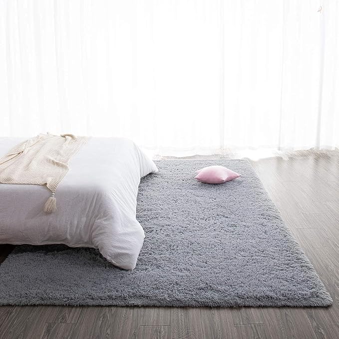 TWINNIS Super Soft Shaggy Rugs Fluffy Carpets, 9x11 Feet, Indoor Modern Plush Area Rugs for Living Room Bedroom Kids Room Nursery Home Decor, Upgrade Anti-Skid Rectangular Fuzzy Rug, Grey