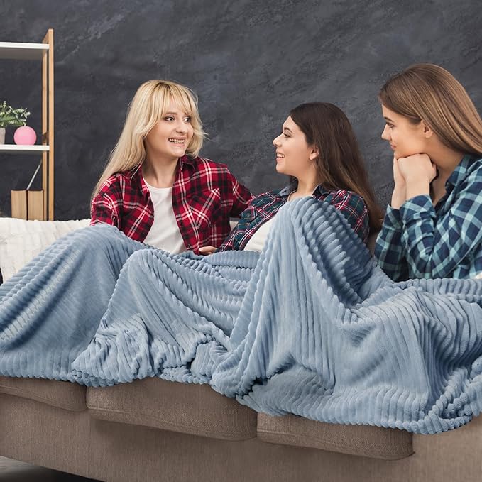 Buryeah 12 Pcs Flannel Throw Blanket Bulk 50 x 60 in Sleepover Blanket Outdoor Wedding Throw Lightweight, Oeko-tex Standard 100 Certified for Sofa Homeless Gifts (Dusty Blue)