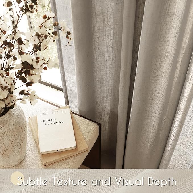 Taupe Linen Curtains 84 inches Long for Living Room Back Tab Rustic Farmhouse Semi Sheer Light Filtering Window Curtain Dining Room Soft Thick Flax Linen Textured Drapes Light Brown
