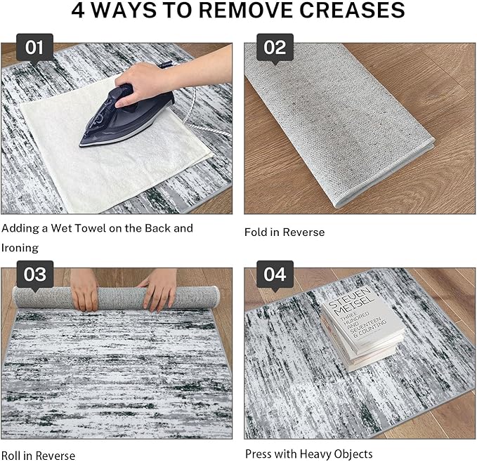 Lansny Modern Abstract Runner Rug 2.6x8, Black Grey White Washable Kitchen Runner Non-Slip Soft Hallway Rug Runner Thin Print Faux Wool Carpet for Entryway Bedroom Laundry Room Indoor Home Decor