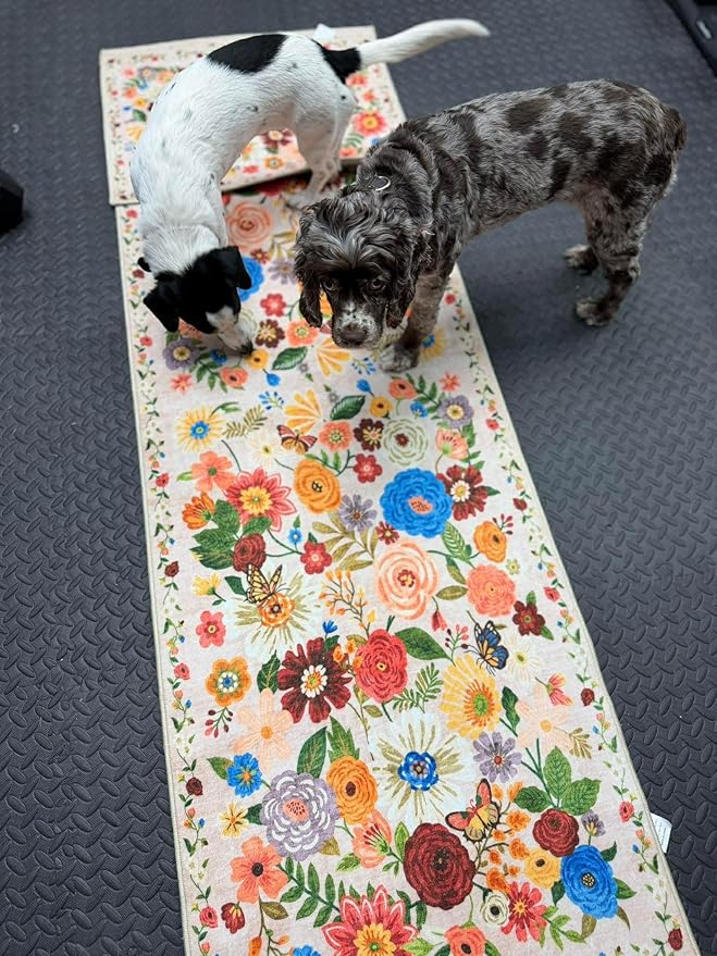 Runner Rug 2x6, Kitchen Rug Non Slip Washable Rugs with Rubber Backing Soft Floral Carpet Runner for Hallways, Kitchen, Laundry, Bedroom, Bathroom (2 x 6, Beige)