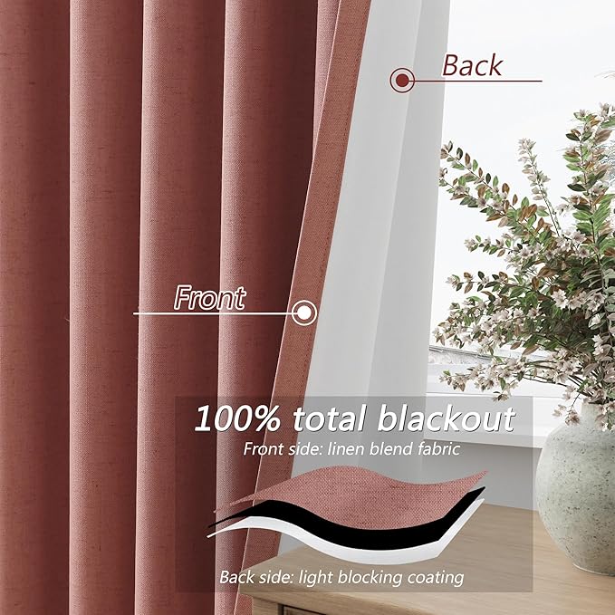 Guken 100% Blackout Curtains 84 Inch Length 2 Panels Set for Girls Bedroom Back Tab Thermal Insulated Black Out Linen Drapes Room Darkening Window Curtains 84 Inches Long,Dusty Rose