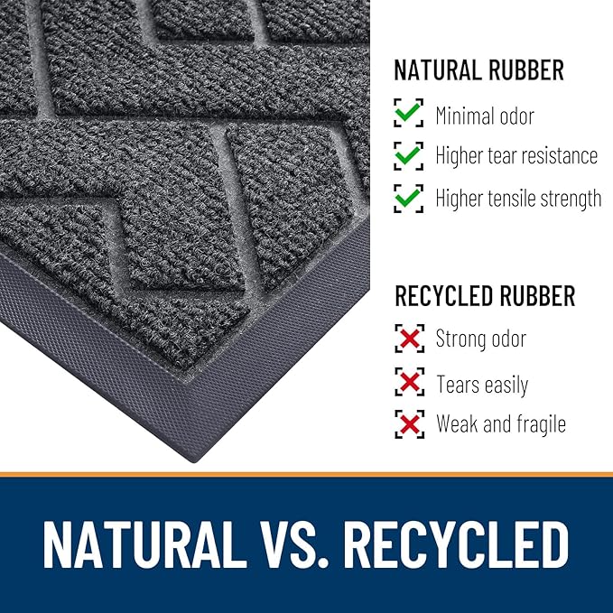 OLANLY Front Door Mat Indoor Outdoor Entrance, Waterproof All-Season, All-Weather Doormat, Sturdy Natural Rubber, Low Profile, Easy Clean Patio Porch Entryway Mat, Herringbone Brick (Grey, 59x35)