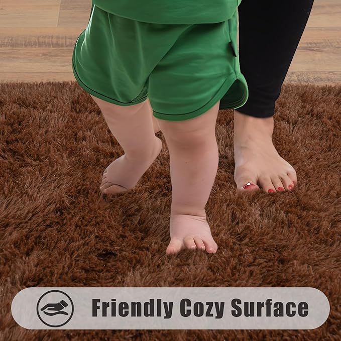 Soft Runner Rugs for Bedroom Hallways, 2x6 Brown Fluffy Shag Throw Area Rug Non Slip for Bedside Dorm, Long Shaggy Furry Carpet for Nursery Living Room