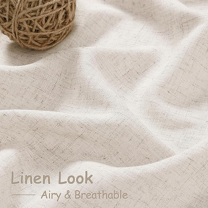 Nanspring 30 Inch Long Beige Curtains for Kitchen Linen Blend Farmhouse Decor Semi Sheer Light Filtering Back Tab and Rod Pocket Short Curtain for Bathroom Small Window 30 x 30 Inch, 2 Panels