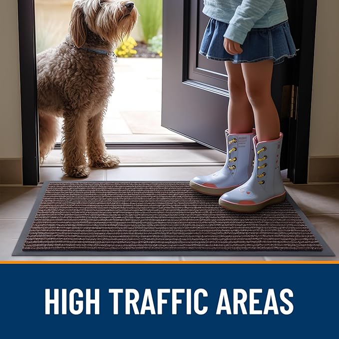 OLANLY Front Door Mat Indoor Outdoor Entrance, Waterproof Heavy Duty Doormat, Fade Resistant, Low Profile, Easy Clean Patio Porch Welcome Floor Mats for Entry, 47x34, Tan