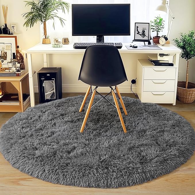 4'x4' Grey Round Rug for Bedroom, Ultra Soft Fluffy Circle Rug for Kids Girls Boys Room, Cute Shag Rugs for Living Room Playroom Teen Room Home Decor Rug