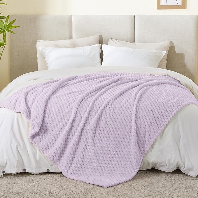 BEDELITE Fleece Blanket - 3D Jacquard Decorative Lavender Fog Throw Blankets for Couch & Bed, Soft and Cozy Warm Plush Fluffy Blanket All Seasons Suitable, 60x80Inches