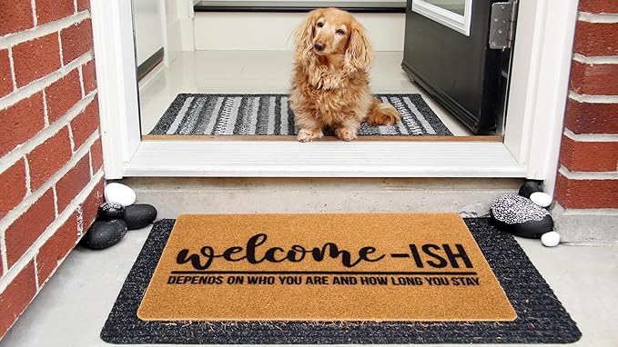 Eohak Welcome-Ish Front Door Mat - Welcome-Ish Depends Who You are Doormat Non Slip Backing Mat for Home Entry Farmhouse（17"x 29" ）