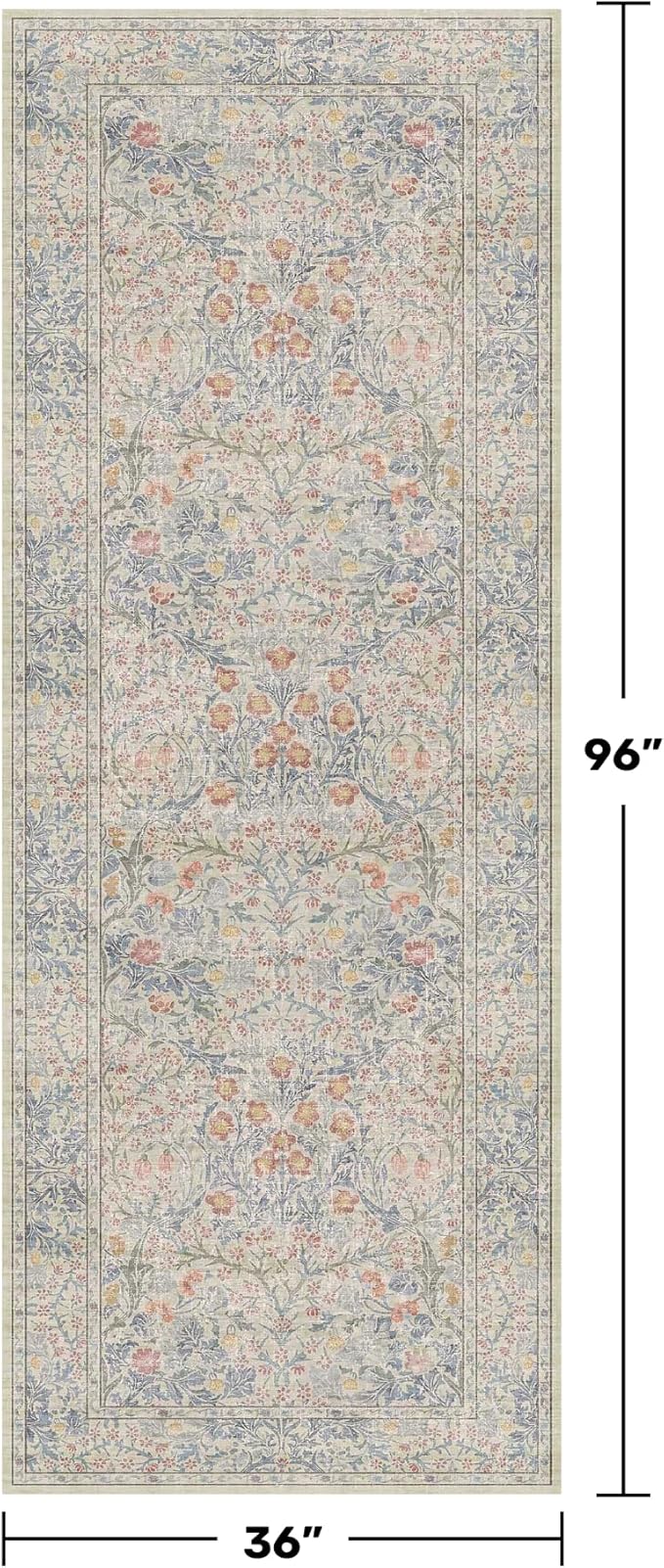Hazo Haus Floral 3x8 Wide Hallway Runner - Beige Blue with Lilic Accent, Boho Forest Decor, Washable Low Pile Non Slip Stain Resistant Rug for Long Kitchen, Large Bathroom, Hall Way