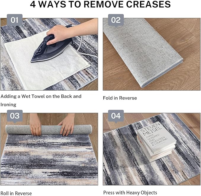 Lansny Modern Abstract Bedroom Runner Rug 2x7, Grey Black Multi Washable Kitchen Runner, Non-Slip Soft Thin Faux Wool Mat for Entryway, Hallway, Laundry Room, Indoor Home Decor