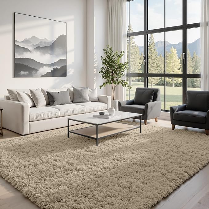 8x10 Area Rugs for Living Room Rug: Soft Fluffy Shag Gray Camel Rugs for Bedroom, Non-Slip Large Fuzzy Plush Rug Indoor Floor Carpet for Nursery Kids Boys Girl Room, Dorms, Playroom, Modern Home Decor