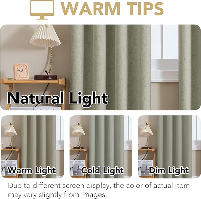 H.VERSAILTEX Linen Curtains 100% Blackout Curtains for Bedroom 45 inch Long Full Light Blocking Nature Linen Blended Window Curtains for Living Room Nickel Grommet (2 Panels, Heathered Tea)