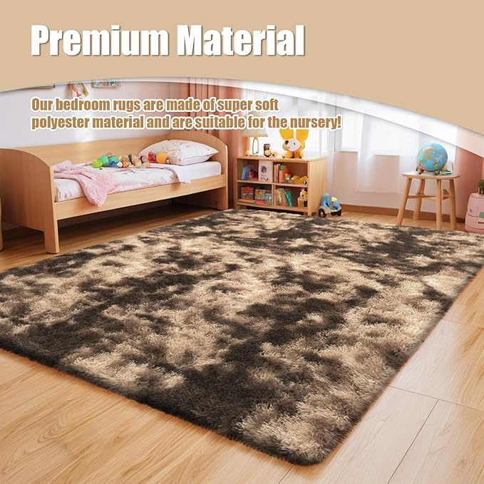 9x12 Fluffy Area Rugs for Living Room,Large Fuzzy Shag Area Rug for Bedroom,Soft Non-Shedding Indoor Plush Carpet for Kids Bedroom Nursery Home Decor,Tie-Dyed Coffee
