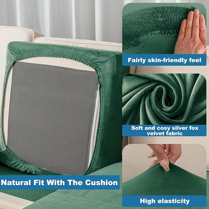 Couch Cover Stretch Velvet Sofa Cushion Cover 1-Piece - Elastic Washable Slipcover for Seat or Backrest, Couch Seat Covers for Sofas (Christmas Green)