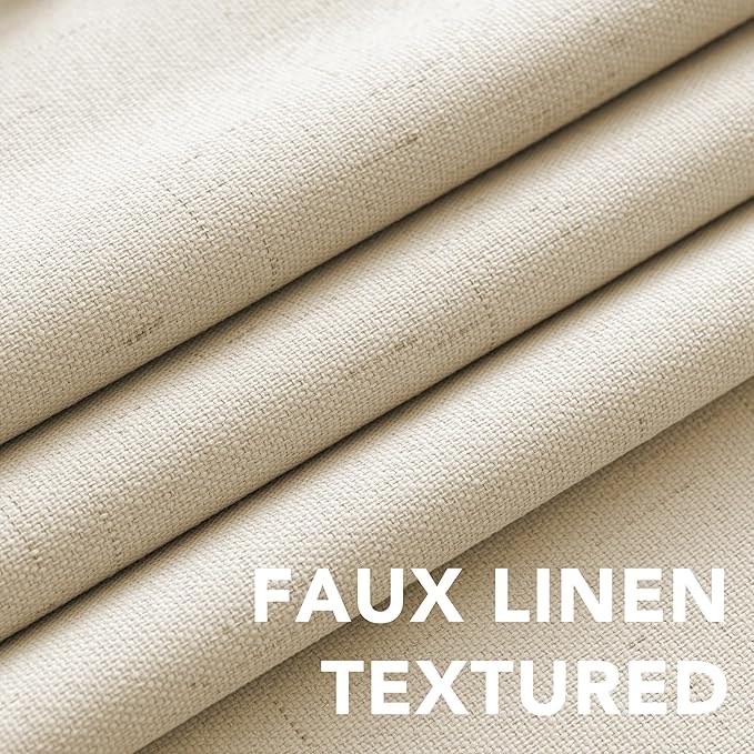 H.VERSAILTEX Linen Blackout Curtains Durable Thick Textured Linen Look 100% Blackout Patio Door Curtain Anti Rust Grommet Extra Wide Sliding Door Curtain Panel, Bleached Sand, W100 x L96 inch