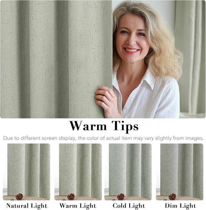 H.VERSAILTEX Linen Blackout Curtains 72 Inches Long 100% Absolutely Blackout Thermal Insulated Textured Linen Look Curtain Draperies Anti-Rust Grommet, Energy Saving with White Liner, 2 Panels, Sage