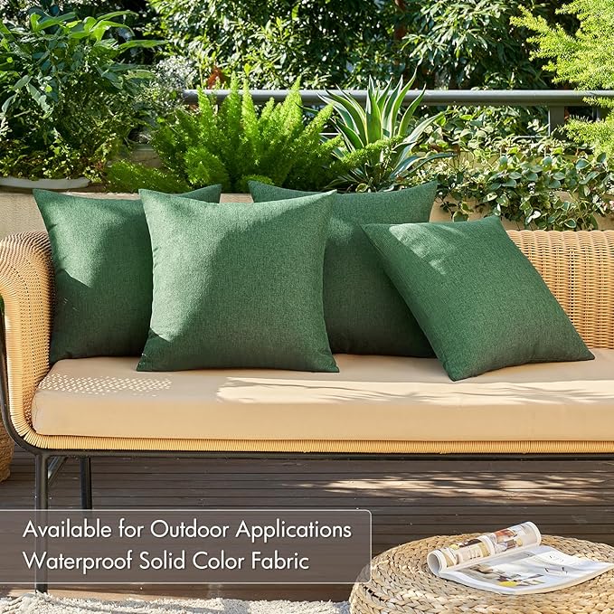 MIULEE Pack of 4 Decorative Throw Pillow Covers Linen Waterproof Pillow Covers Farmhouse Cushion Cases for Outdoor Patio Garden Tent Balcony Couch Sofa18x18 inch Dark Green
