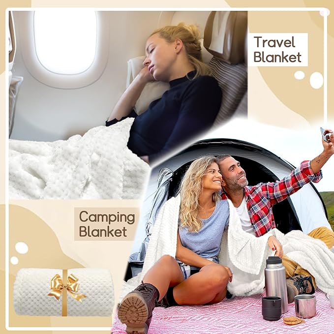 4 Pack Fleece Throw Blankets 50x60 Inches - Oeko-Tex Certified 100, 270 GSM Ultra Soft Plush for Bed, Couch and Cozy Gifts. 3D Waffle Texture, No Shedding No Pilling All Season (White)