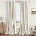 Guken Cream 100% Blackout Linen Curtains 40 Inch Wide by 84 Inch for Living Room Bedroom Back Tab Thermal Insulated Black Out Drapes Room Darkening Window Curtains