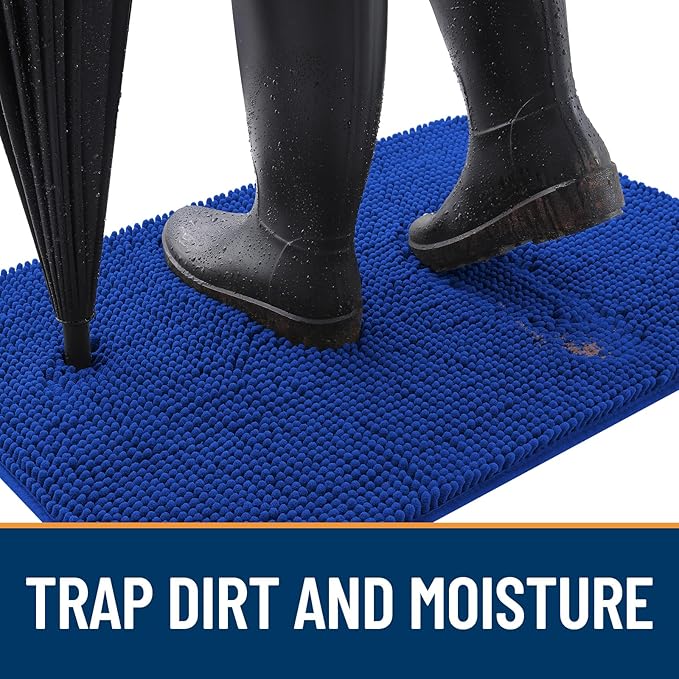 OLANLY Dog Door Mat for Muddy Paws 35x24, Absorbs Moisture and Dirt, Absorbent Non-Slip Washable Doormat, Quick Dry Chenille Mud Mat for Dogs, Entry Indoor Entryway Carpet for Inside Floor, Royal Blue
