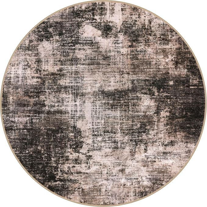 IOHOUZE Round Area Rug 5 Ft Circle Entryway Rugs Round Washable Door Mat Indoor Entrance, Non Slip Circle Front Door Rug, Printed Abstract Faux Wool Floor Carpet for Foyer Porch Sink, Brown/Rust