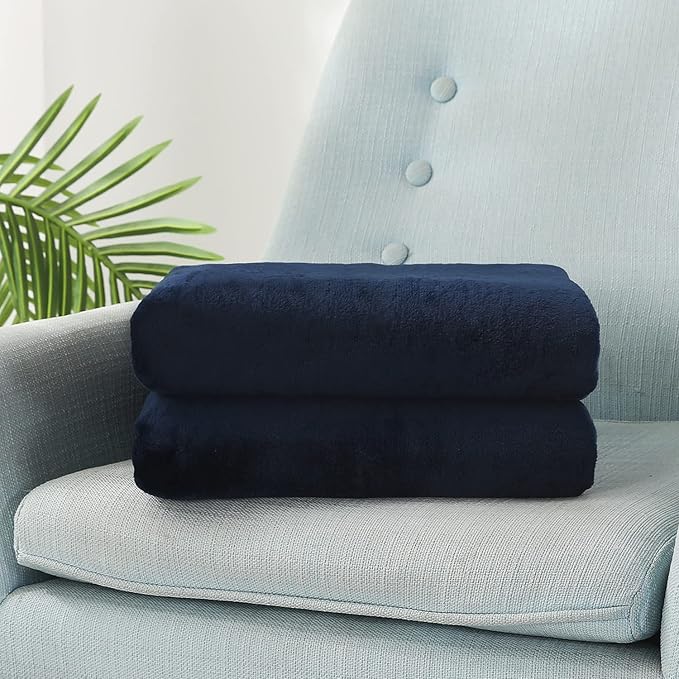 TASTHROW Large Flannel Fleece Throw Blanket, 50×70 Inch - Cozy Lightweight Thick Blanket - All Seasons Suitable for Women, Men and Kids (Two Pack, Navy)