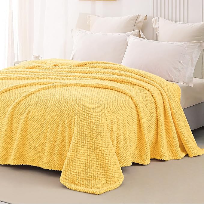 Whale Flotilla Twin Size Fuzzy Fleece Blanket for Bed, 60x80 Inch Fluffy Warm Soft Jacquard Blankets for All Season, Lightweight and Cozy, Yellow